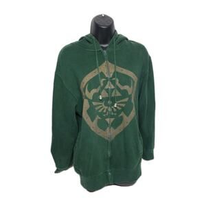 Vintage Y2K Zelda Video Game Dark Green Zip Hoodie Size S /36" Chest x 24 L